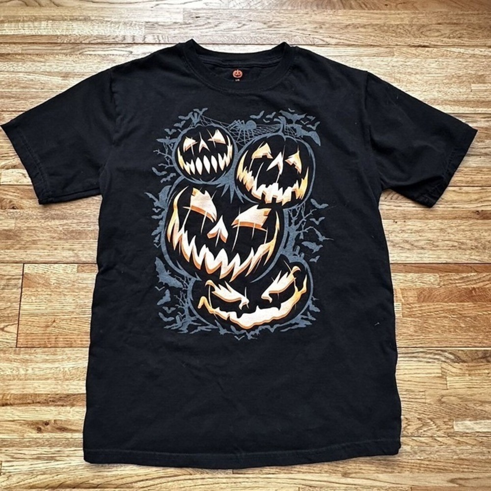 JACK-O-LANTERN‎ PUMPKIN BAT T-SHIRT BLACK HALLOWEEN KIDS SIZE L 10-12